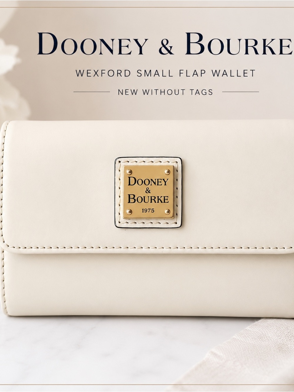 NWOT Dooney & Bourke Wexford Small Flap Wallet Ivory Leather Gold Logo